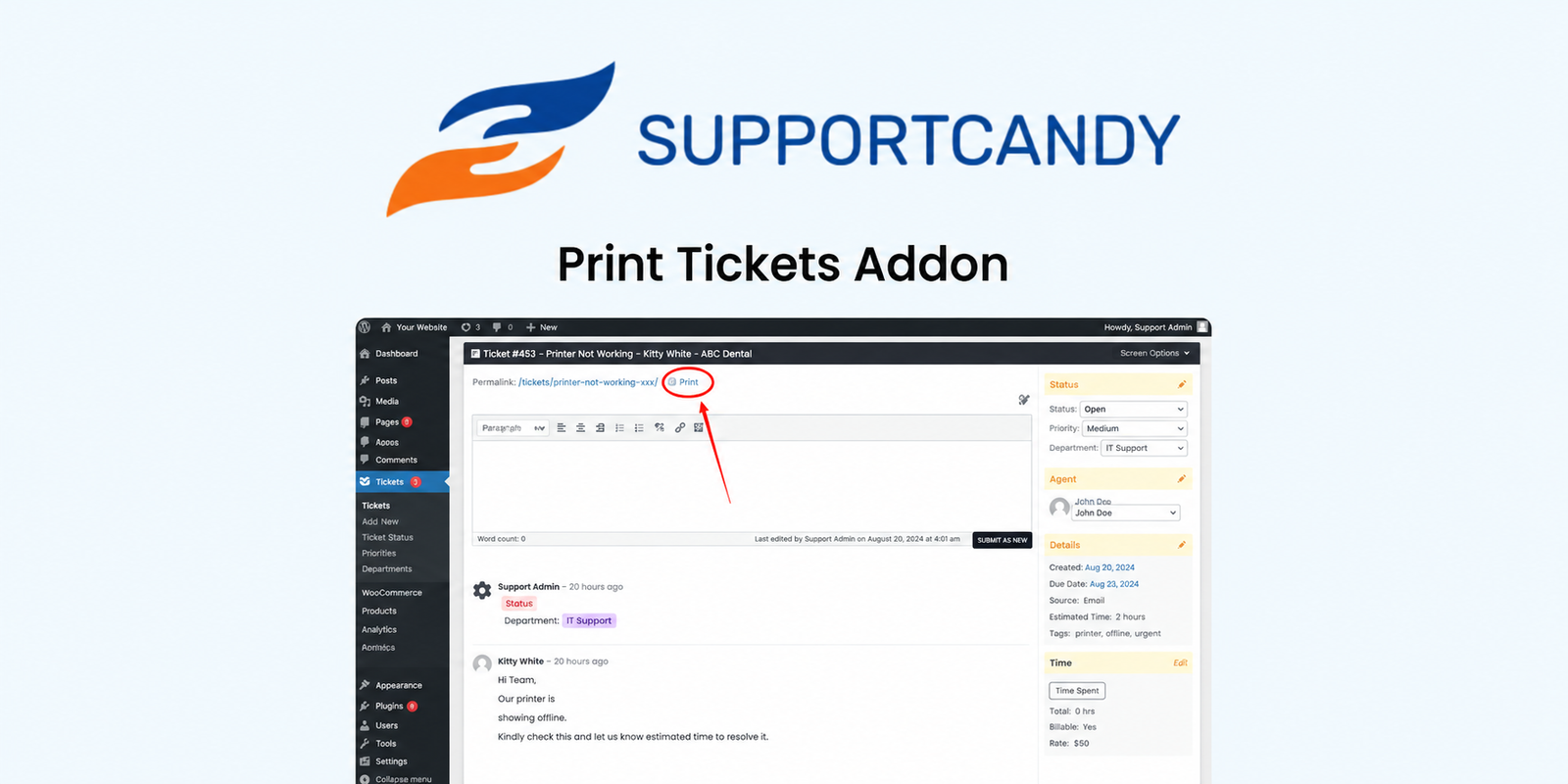 SupportCandy Print Tickets Addon – WordPress Helpdesk PDF Export & Ticket Printing Tool