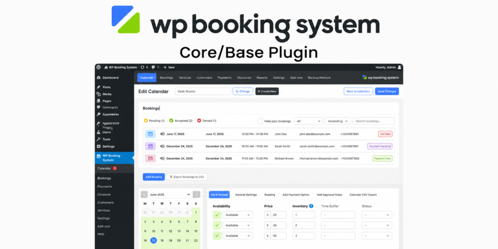 WP Booking System Core Plugin – WordPress Booking Calendar & Reservation System for Appointments and Rentals