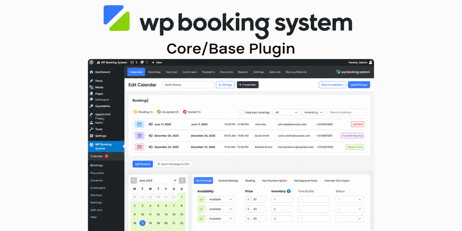 WP Booking System Core Plugin – WordPress Booking Calendar & Reservation System for Appointments and Rentals