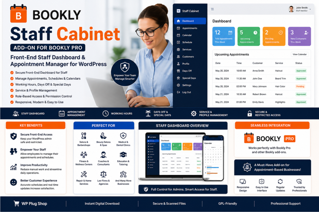 Bookly Staff Cabinet Add-on for Bookly Pro – Front-End Staff Dashboard & Appointment Manager for WordPress