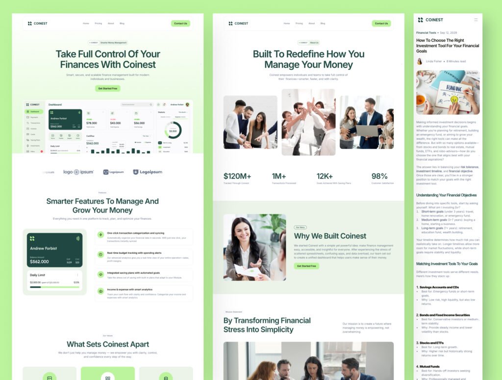 Coinest - Finance Management SaaS Website Framer Template
