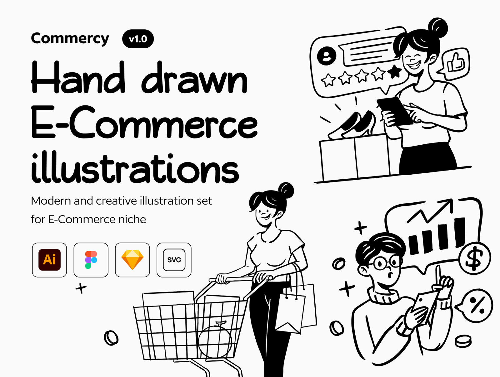 Commercy - E-Commerce Illustration Sett Commercy - E-Commerce Illustration Set