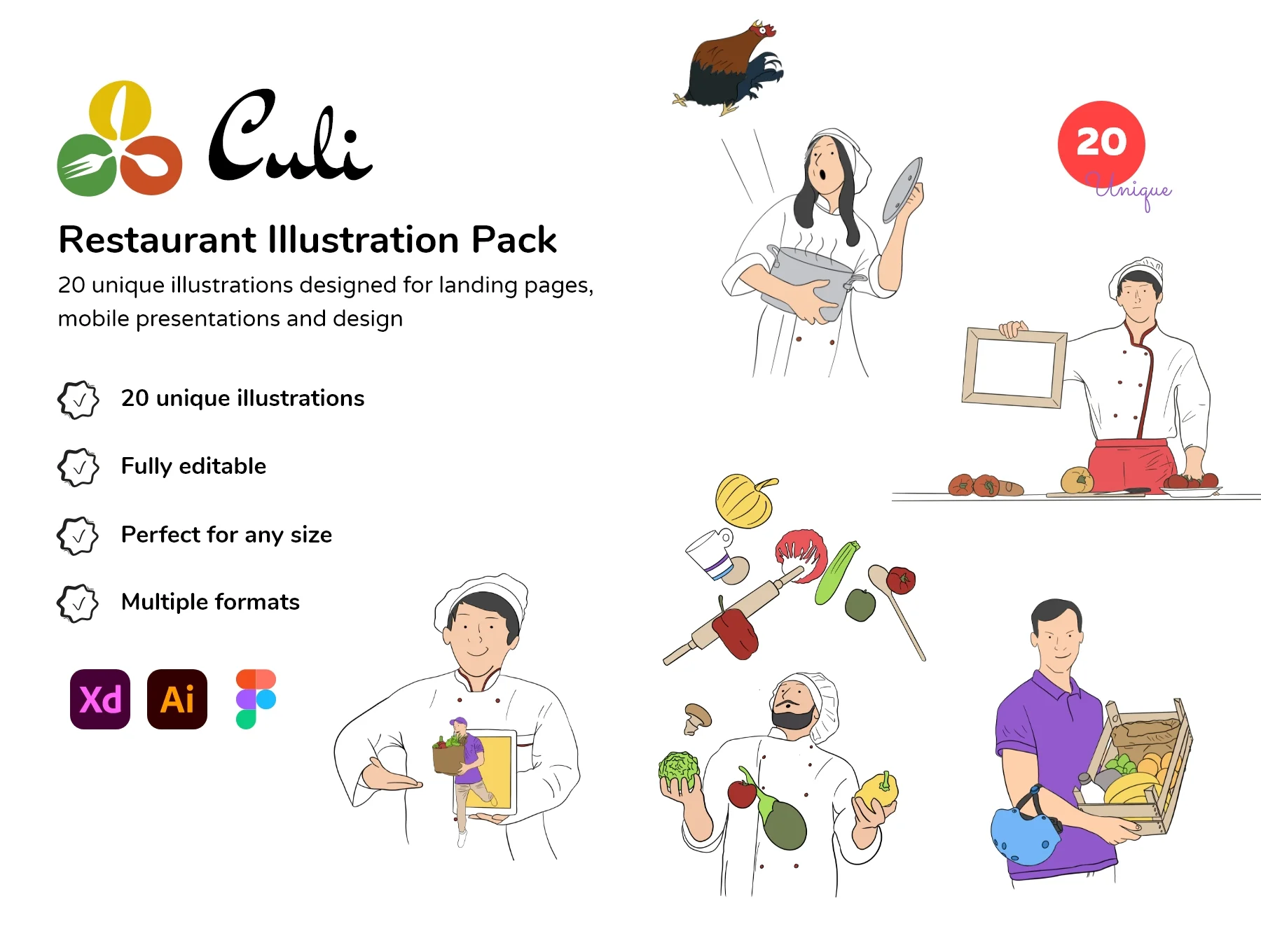 Culi Restaurant, Delivery Illustration Packk Culi Restaurant/ Delivery Illustration Pack