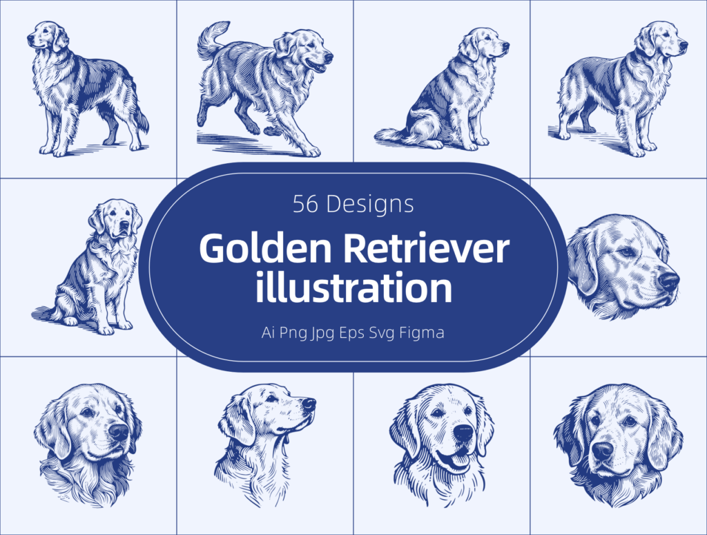 Cute Dog Illustration - Golden Retriever