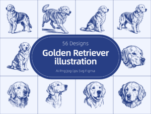 Cute Dog Illustration - Golden Retriever