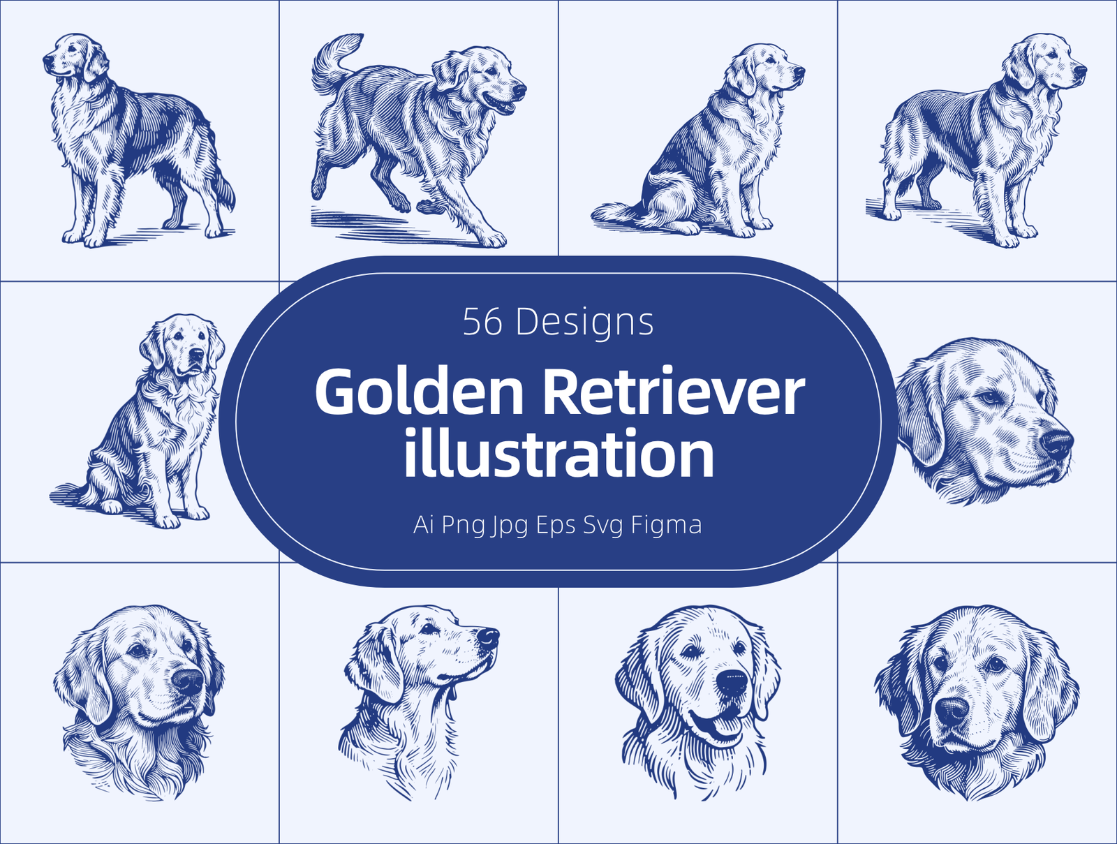 Cute Dog Illustration - Golden Retriever