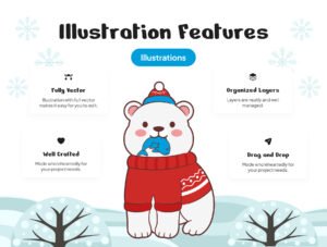 Cute Polar Bear Winter Christmas Illustration Set