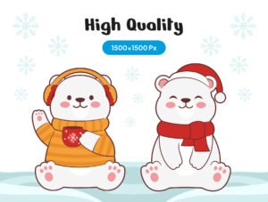 Cute Polar Bear Winter Christmas Illustration Set