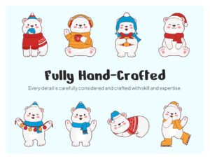 Cute Polar Bear Winter Christmas Illustration Set