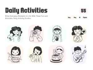 Daily Activities Doodle Illustration Set