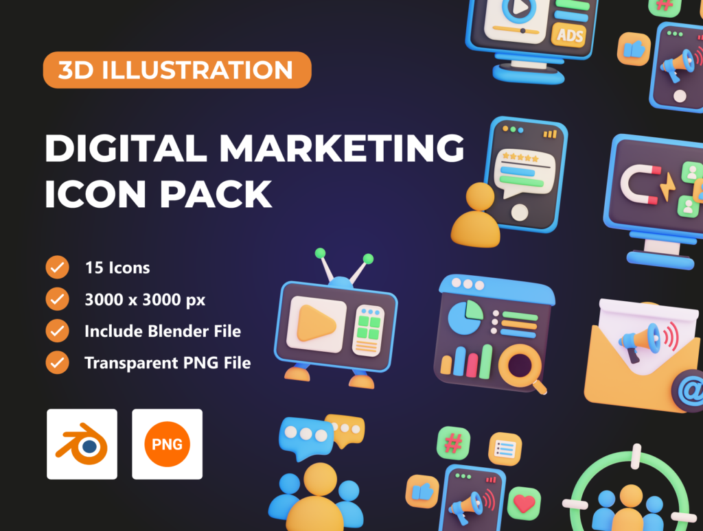 Digital Marketing 3D Icon Pack