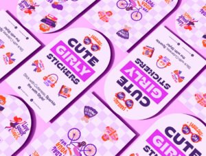 Flat Cute Girly Stickers Set
