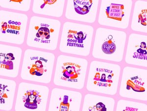 Flat Cute Girly Stickers Set