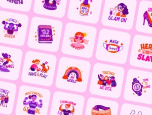 Flat Cute Girly Stickers Set
