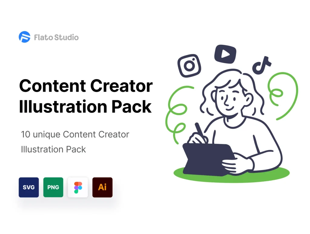 Flat Line Content Creator Illustration Pack