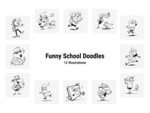 Funny School Doodles Cartoon Characters Pack