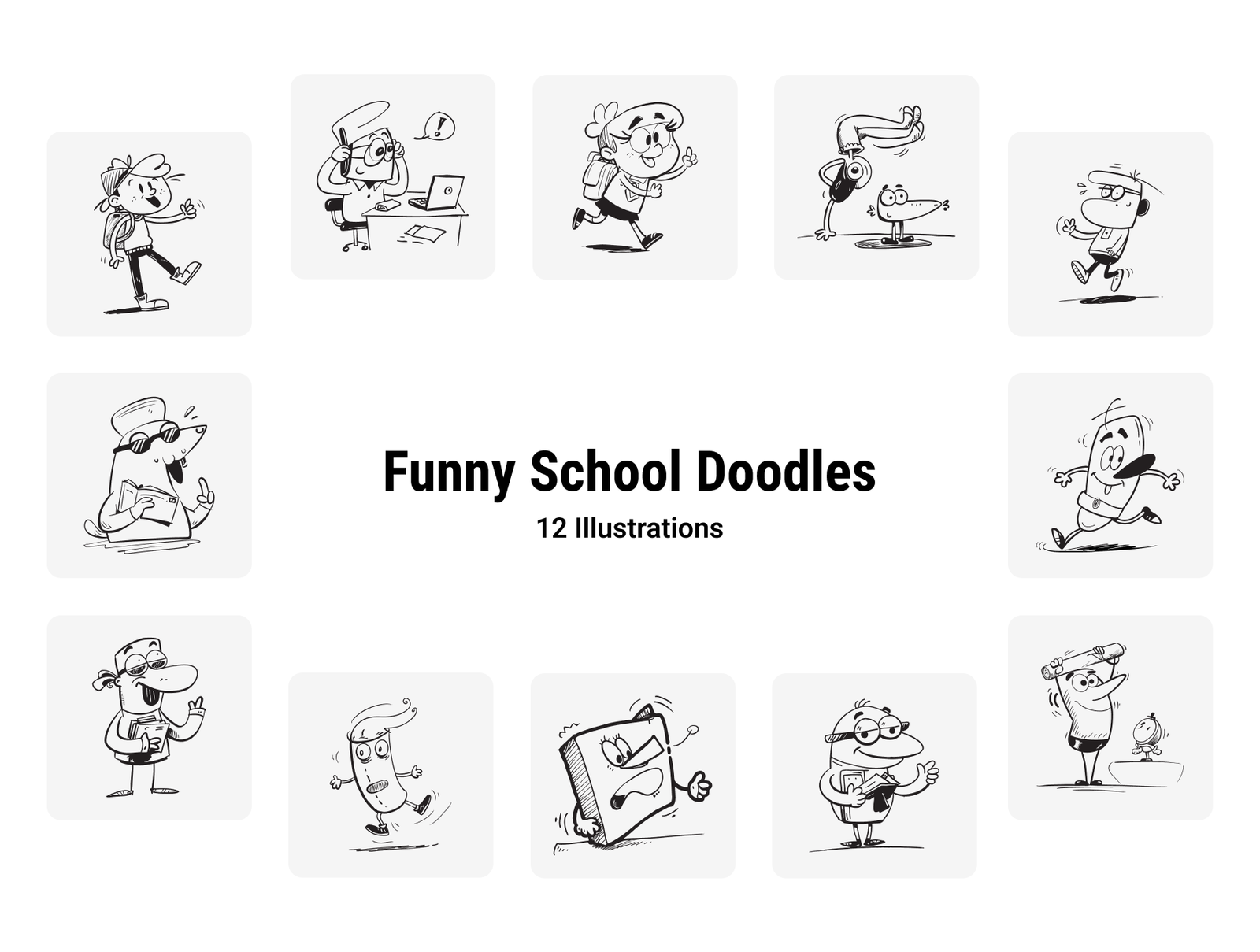Funny School Doodles Cartoon Characters Pack