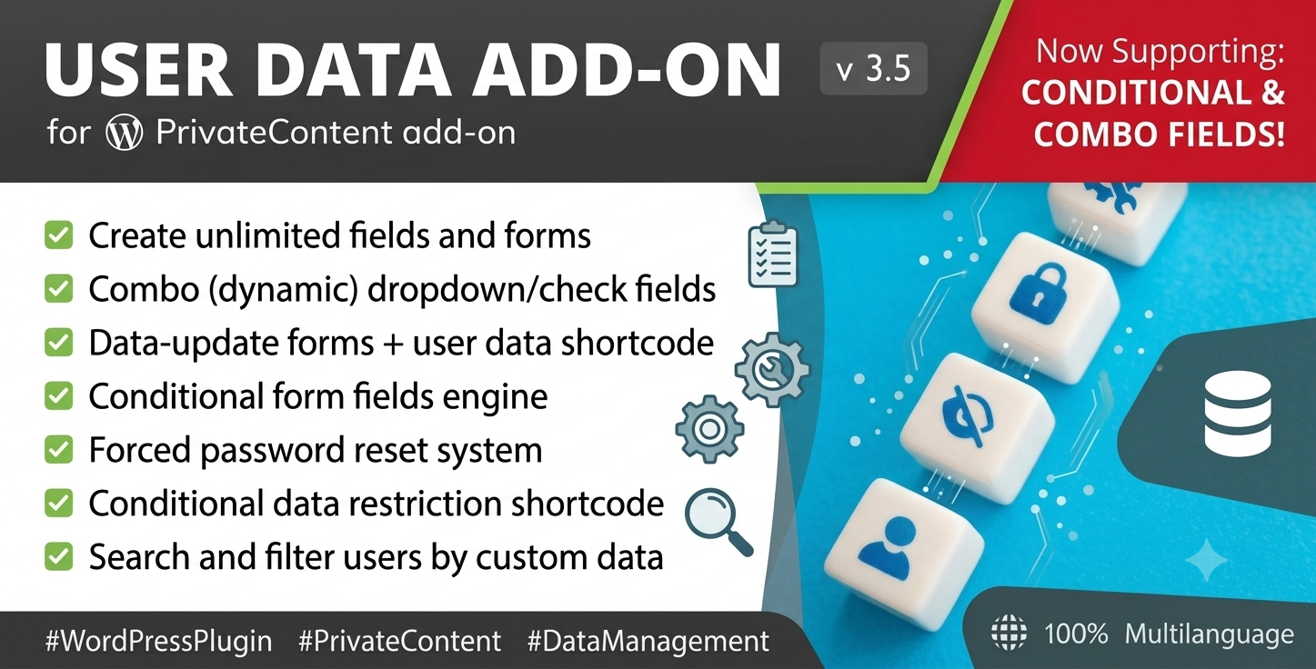 PrivateContent User Data Add-on – Custom User Fields & Profile Management for WordPress