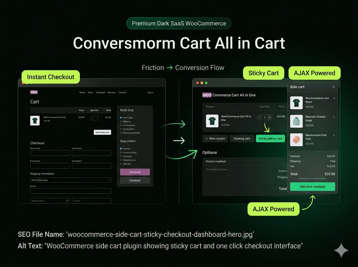 WooCommerce Side Cart Plugin – Sticky Cart, Floating Drawer & One Click Checkout Optimization Tool