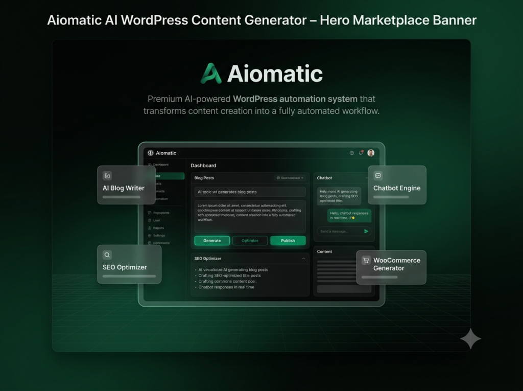 Aiomatic AI Content Writer, Editor, ChatBot & AI Toolkit 2.7.6 – WordPress SEO & Content Automation Plugin