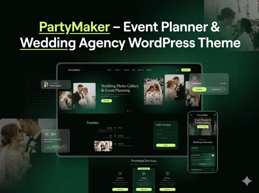 PartyMaker – Premium Event Planner & Wedding Agency WordPress Theme for Booking Websites