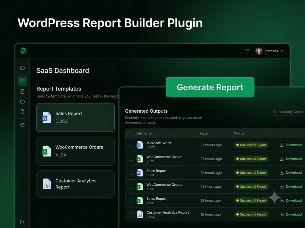 WordPress Report Builder Plugin – Generate DOCX & Excel XLSX Reports Automatically