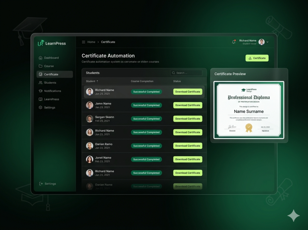 LearnPress Certificates Add-on – WordPress LMS Course Completion Certificate Generator Plugin