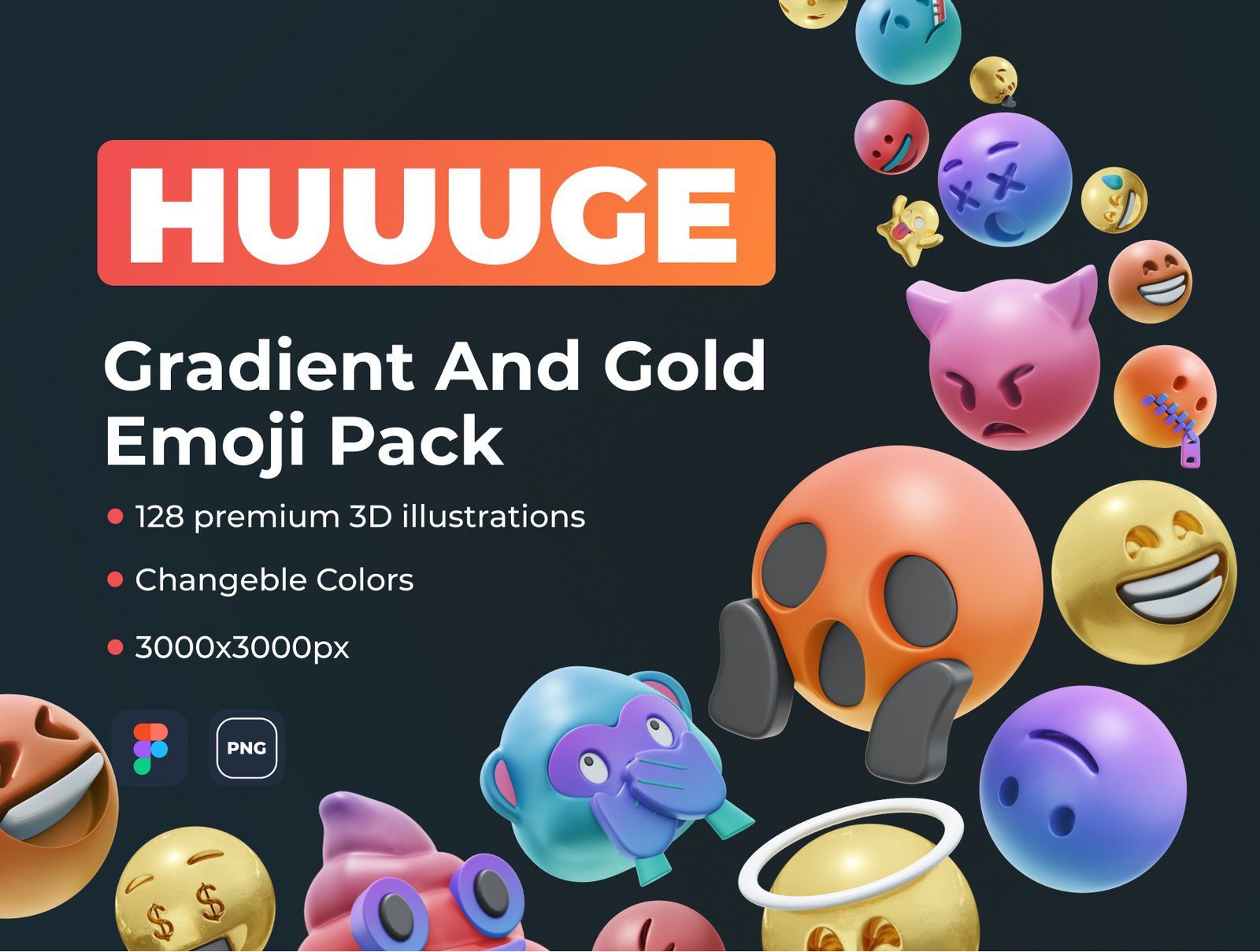 HUUUGE Gradient And Gold Emoji 3D Packk HUUUGE Gradient And Gold Emoji 3D Pack