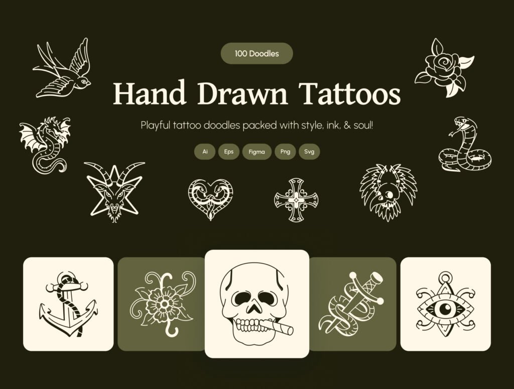 Hand Drawn Tattoos Art Set