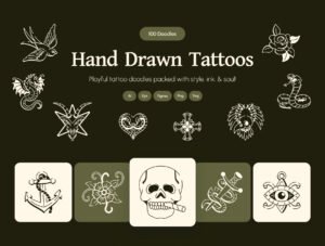 Hand Drawn Tattoos Art Set