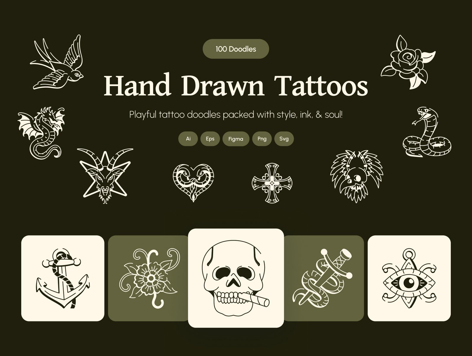 Hand Drawn Tattoos Art Set