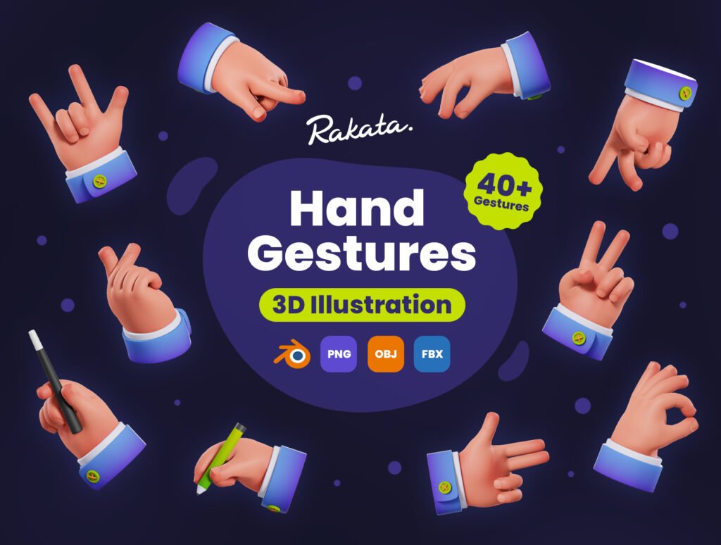 Hand Gestures 3D Illustration
