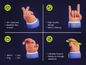 Hand Gestures 3D Illustration
