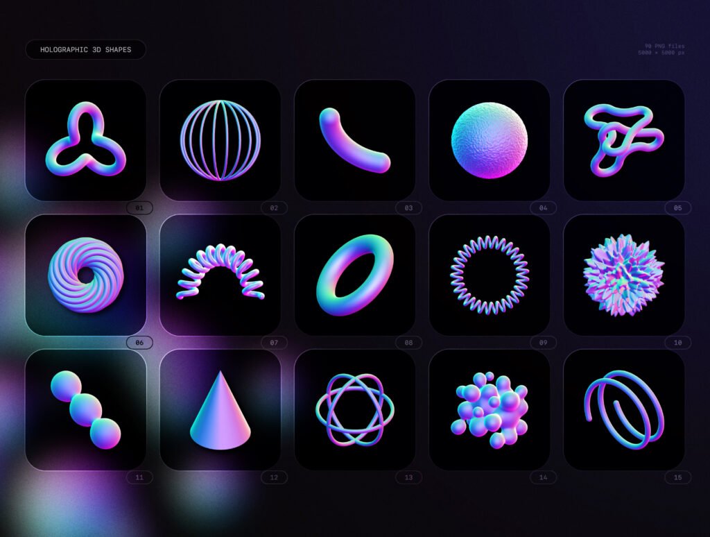 Holographic 3D shapes collection