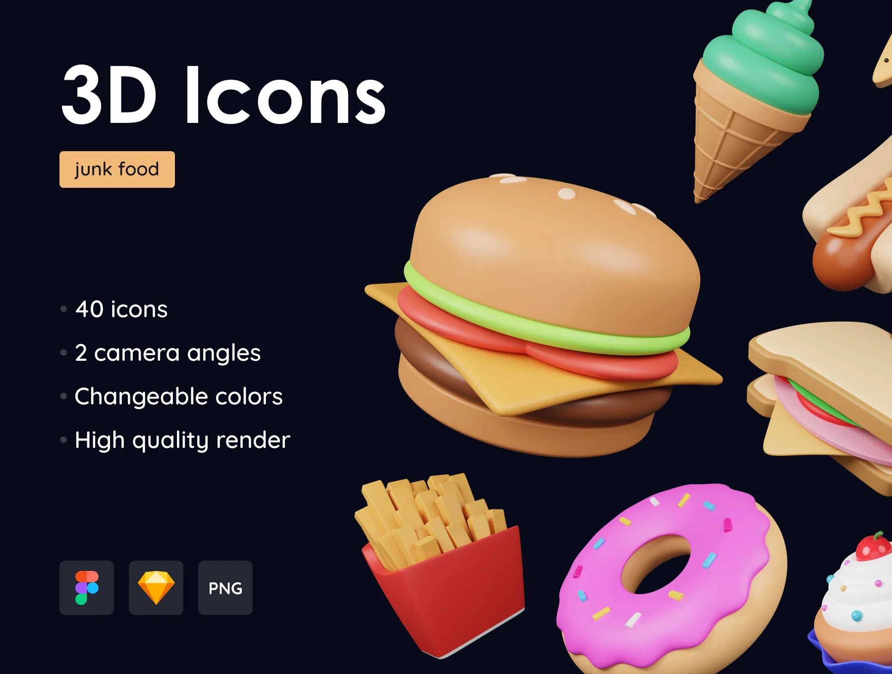 Junk Food Pack - Customizable 3D Icons