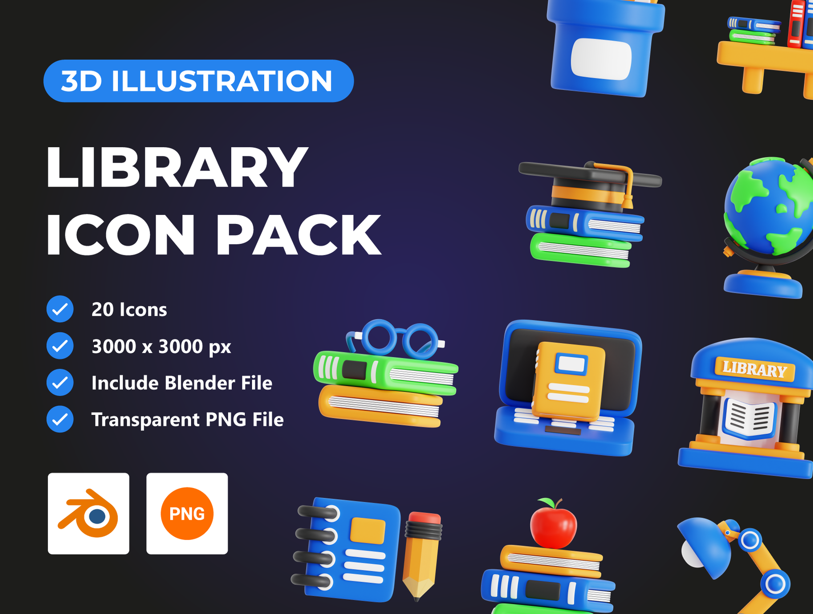 Library 3D Icon Pack