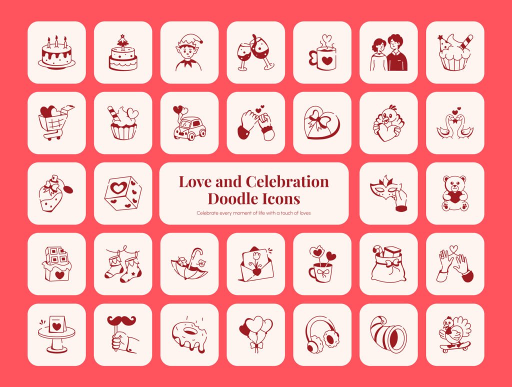 Love and Celebration Doodle Icons