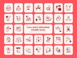 Love and Celebration Doodle Icons