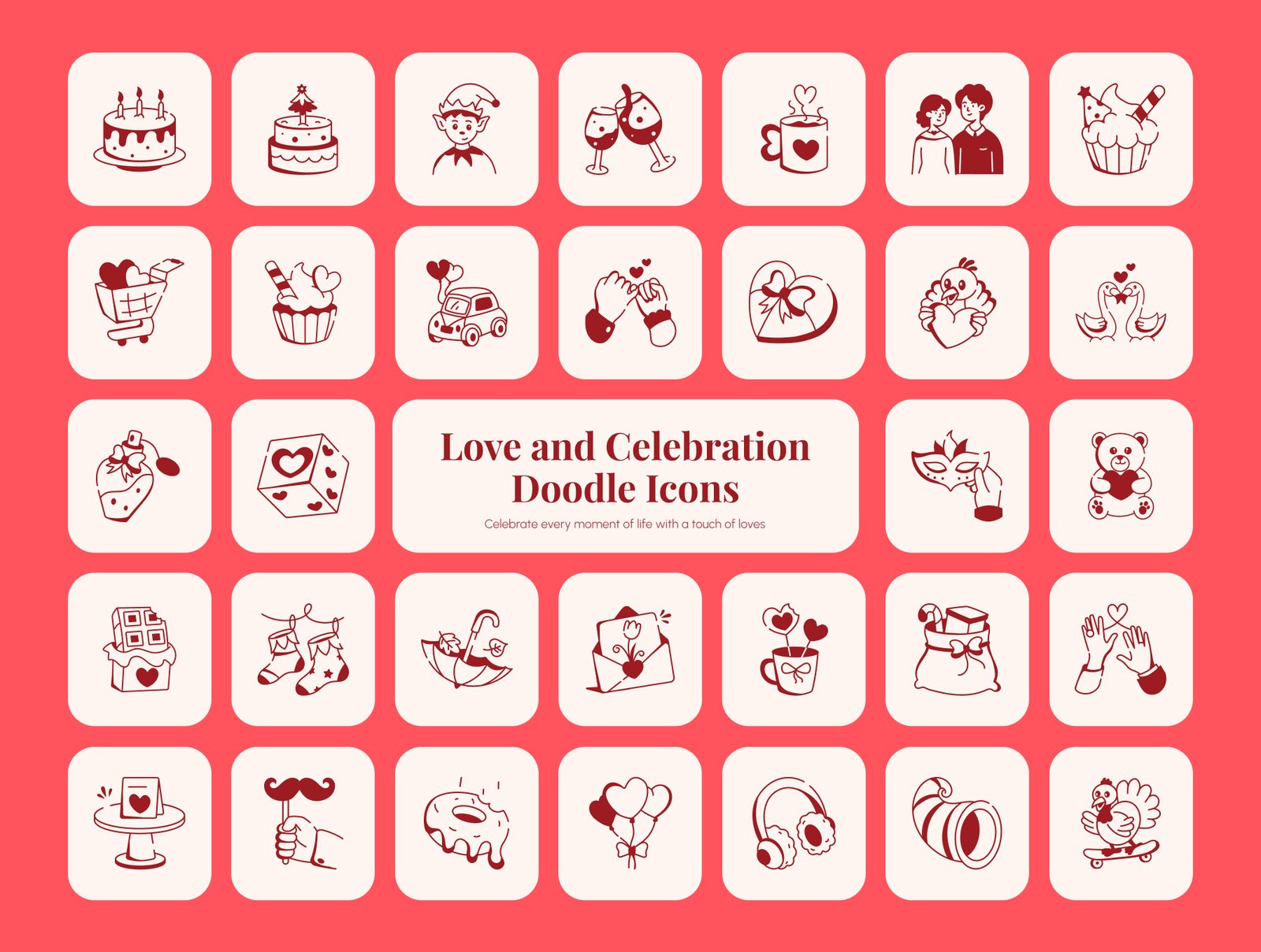 Love and Celebration Doodle Icons