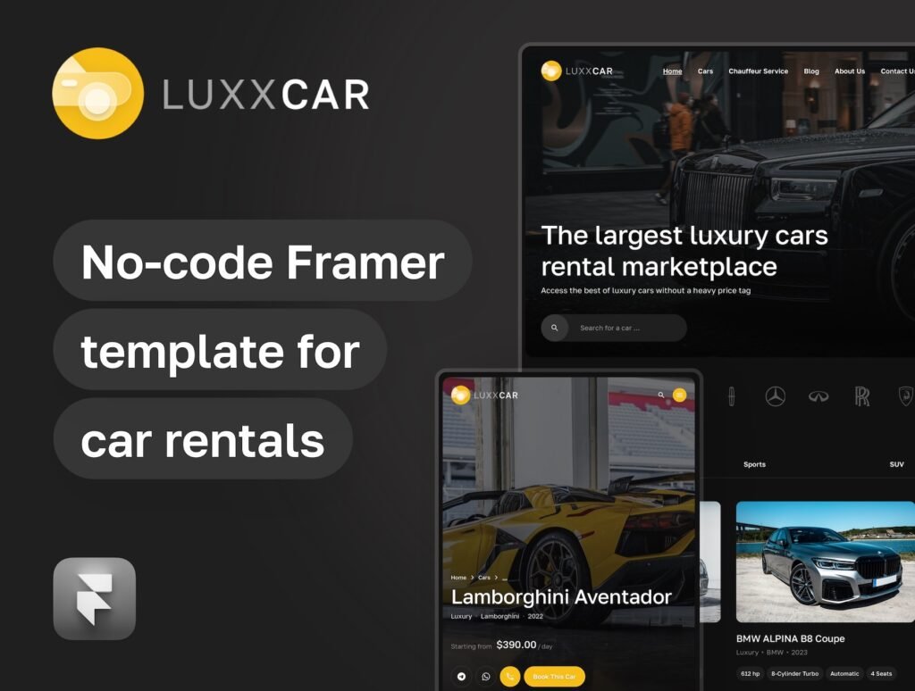 LuxxCar - car rental and auto dealership template for Framer