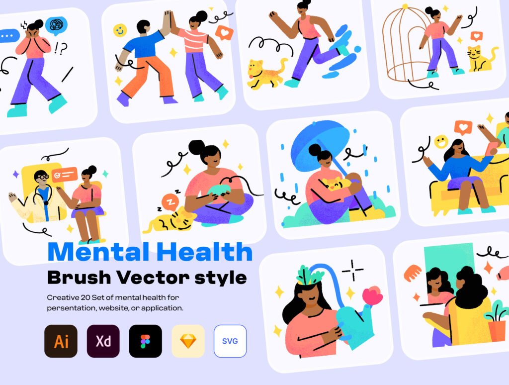 Mental Health - Brush Vector Illustration