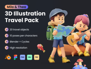 Milo & Thea: 3D Illustration Travel Pack