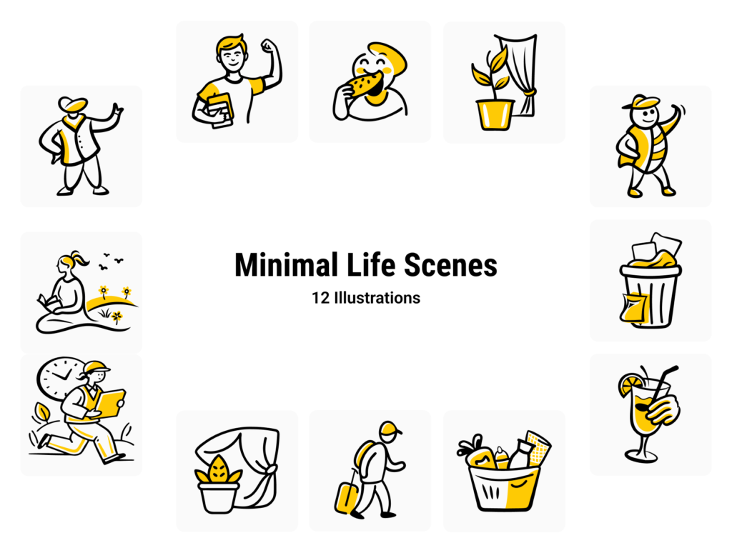 Minimal Life Scenes – Yellow Accent Doodles