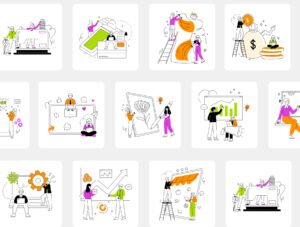 Modern Flat Illustrations of Teamwork Collaborative Projects