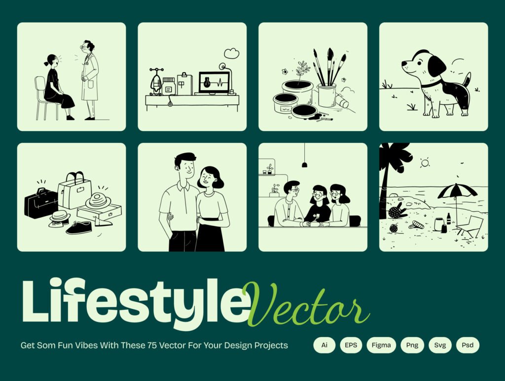 Modern Lifestyle Illustrations for Health, Travel & Everyday Living