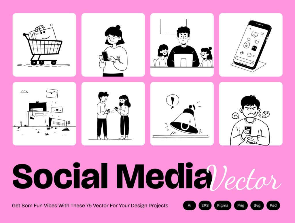Modern Social Media UI Illustration Bundle for SaaS & Marketing