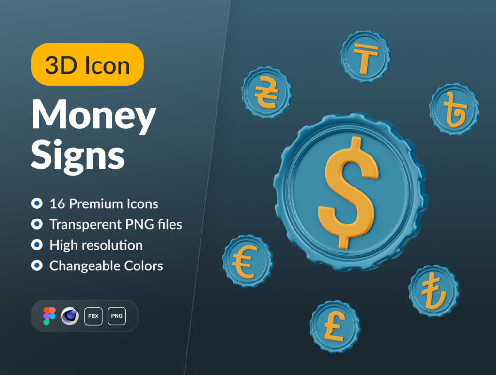Money Signs 3D Icon Set
