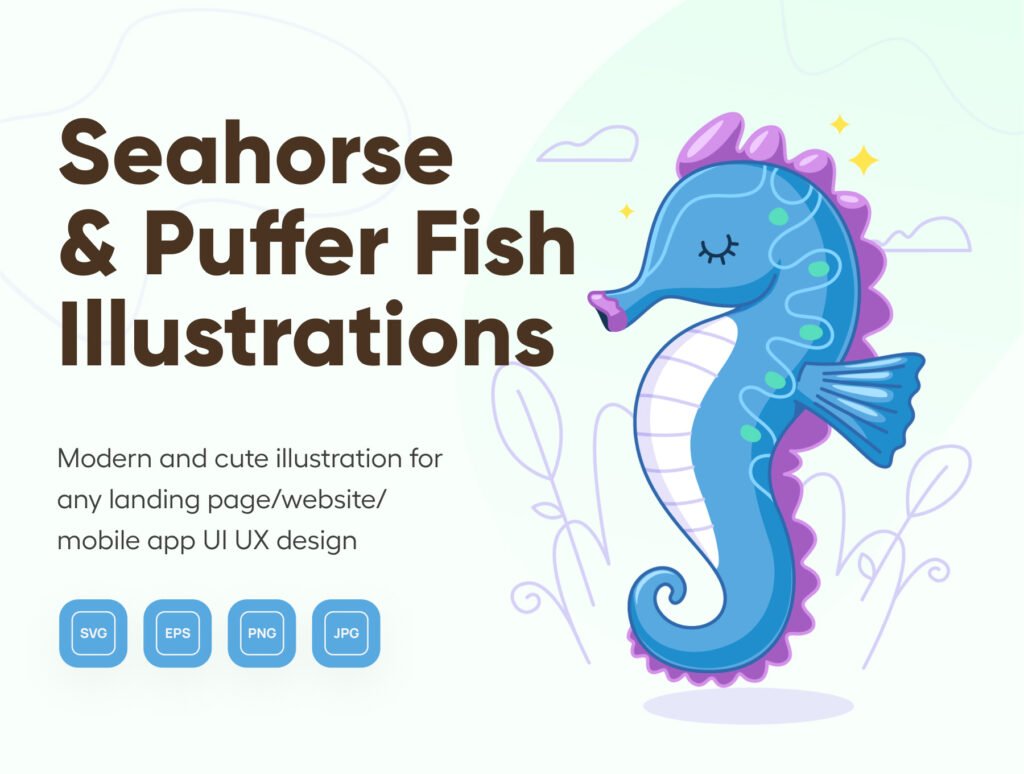 Oceany - Seahorse and Puffer Fish Illustration