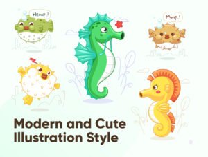 Oceany - Seahorse and Puffer Fish Illustration