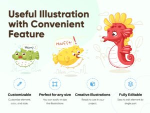 Oceany - Seahorse and Puffer Fish Illustration